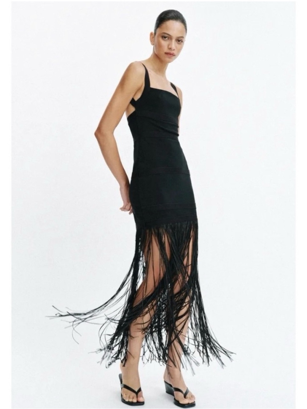 Zara Black Sleeveless Fringe Mini Dress